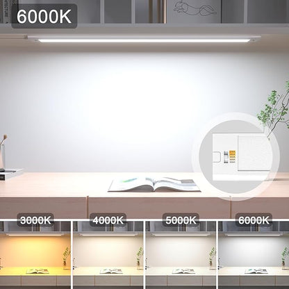 WOBANE Under Cabinet Lighting, 24 inch Plug in LED Counter Light Bar, Hand Wave Activated, Touchless Dimmable for Kitchen Cabinet, Shelf, Under Desk, Color Tunable 2700K to 6500K,White Panel,1400LM