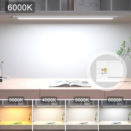 WOBANE Under Cabinet Lighting, 24 inch Plug in LED Counter Light Bar, Hand Wave Activated, Touchless Dimmable for Kitchen Cabinet, Shelf, Under Desk, Color Tunable 2700K to 6500K,White Panel,1400LM