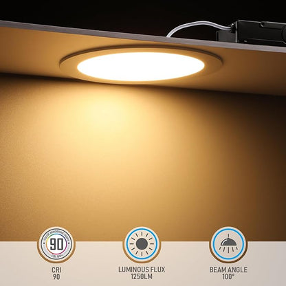 TORCHSTAR Premium Series 8 Inch Ultra-Thin LED Recessed Ceiling Light with J-Box, 18W 10%-100% Dimmable Recessed Downlight, Aluminum, 2700K Soft White, CRI90, ETL & ES Listed, White, Pack of 6