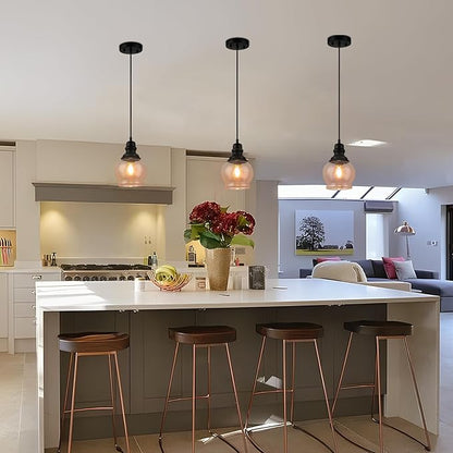 WILON Kitchen Island Light Fixtures, Black Pendant Light with Seeded Glass Shade Mini Pendant Lighting for Kitchen Island, Farmhouse Ceiling Light for Kitchen Island Dining Room Hallway Living Room