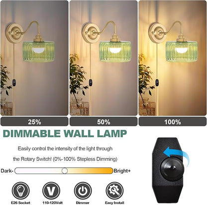 ZECOXOL Vintage Plug in Wall Sconces Dimmable Wall Sconces of Two,Wall Lamps with Plug in Cord & Flower Glass Lampshade,Gold Sconces Wall Decor Set of 2 Plug in Wall Lights Sconces for Bedroom