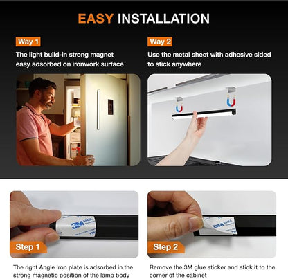 Under Cabinet Lights Remote Control,2 Pack Magnetic Dimmable Closet Lights,USB Rechargeable Wireless LED Shop Light,Ceiling and Under Counter Lights for Kitchen (Black, 30CM)