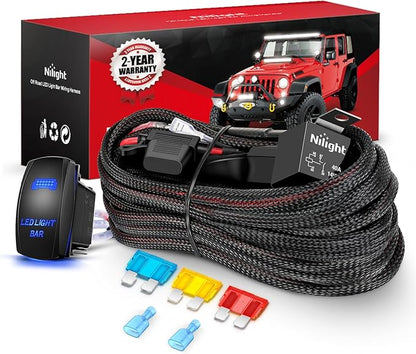 Nilight Wiring Harness Kit Nylon 14 AWG 1 Lead 12V 5Pin Rocker Switch Laser On Off Power Relay Blade Fuse for LED Light Bar Off Road Lights on Cars Jeep Boat Trucks