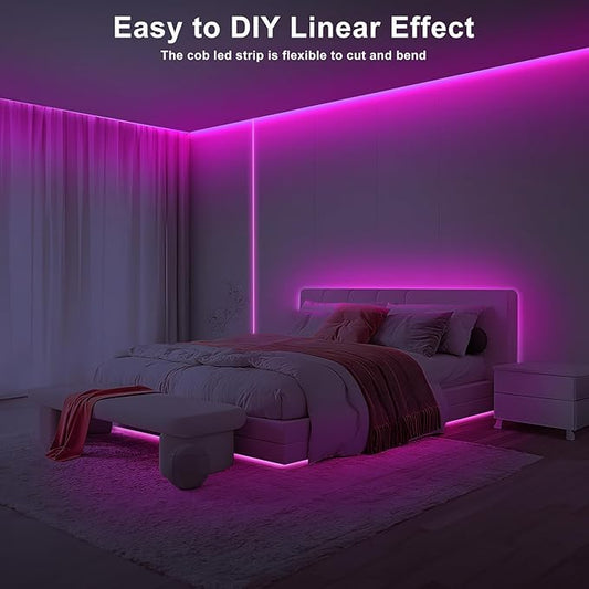 Tatazone 32.8ft Pink COB Led Strip Lights with RF Remote, Dimmable Bright Adhesive Indoor Led COB Light Strip for Cabinet, Painting, Room, Bed