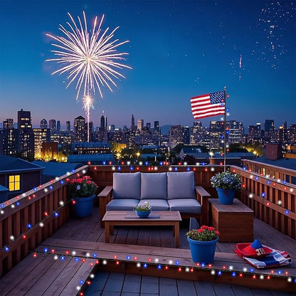 Red White and Blue String Lights, 66FT 200 LED 4th of July Lights Outdoor Waterproof, 8 Modes Connectable Plug In Patriotic Decorations Light for Indoor Independence Memorial Day Party Holiday