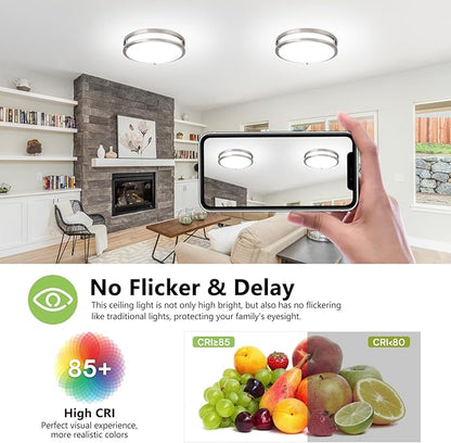 Flush Mount Ceiling Light - 2 Pack 36W 3000K/3500K/4000K/5000K/6000K Dimmable Led Ceiling Light Fixture for Kitchen Hallway Bedroom Bathroom (2, Brushed Nickel, 12 Inch)