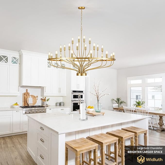 47.2" Modern Large Gold Chandelier Vintage 24-Lights Mid Century Modern Candle Style Chandeliers Light Fixture Vintage Rustic Golden Chandelier for Dining Room, Kitchen, Living Room, E12