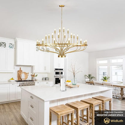 47.2" Modern Large Gold Chandelier Vintage 24-Lights Mid Century Modern Candle Style Chandeliers Light Fixture Vintage Rustic Golden Chandelier for Dining Room, Kitchen, Living Room, E12