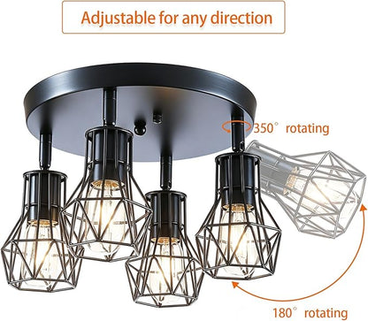 4-Light Black Farmhouse Flush Mount Ceiling Light, Industrial Rustic Black Light Fixture, Adjustable Overhead Lighting for Kitchen, Dining Room, Hallway, Entryway, Bedroom, Laundry Room