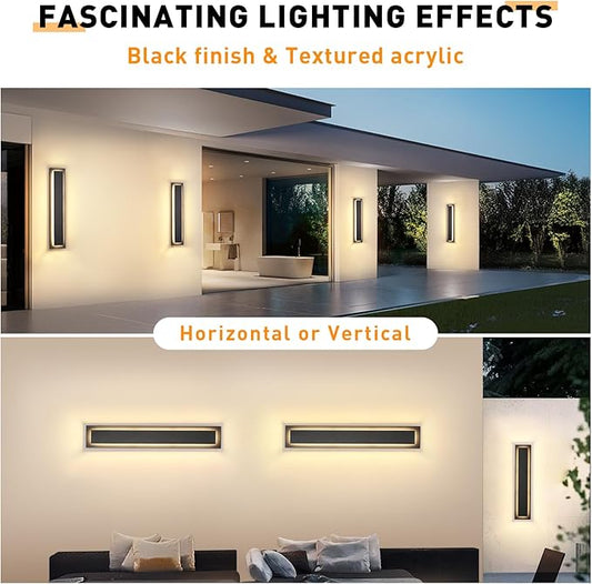 Modern Outdoor Wall Lights -𝟐𝟒 𝐈𝐍 Long Exterior Lighting Fixtures,Black LED Outdoor Wall Sconce Use for House,Porch,Garage,Front Door, Patio,IP65 Waterproof,3000K Warm White,24W,2 Packs