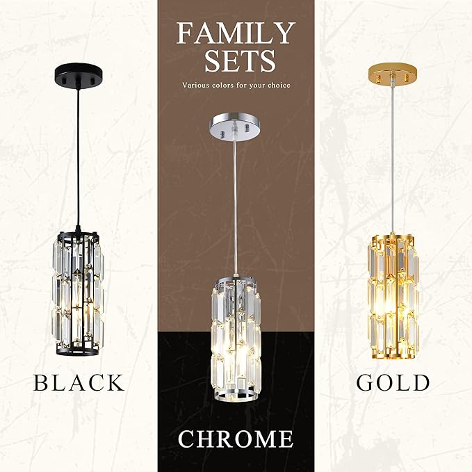 Pendant Lights Kitchen Island Modern Chrome Pendant Light Fixtures, Island Pendant Lights for Kitchen, mini pendant lights Crystal, Adjustable Hanging Lights Fixture for Dinning Room (Chrome 2-Pack)