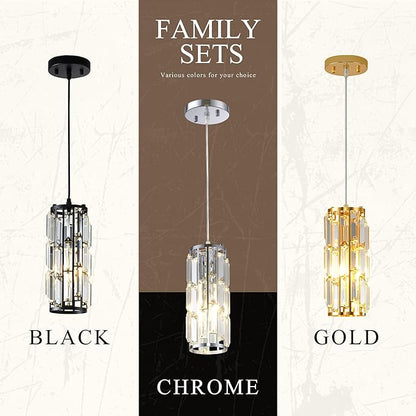 Pendant Lights Kitchen Island Modern Chrome Pendant Light Fixtures, Island Pendant Lights for Kitchen, mini pendant lights Crystal, Adjustable Hanging Lights Fixture for Dinning Room (Chrome 2-Pack)