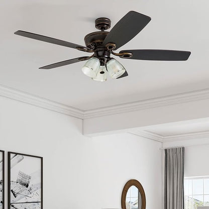 Prominence Home Marston, 52 Inch Traditional Indoor LED Ceiling Fan with Light, Pull Chain, Three Mounting Options, 5 Dual Finish Blades, Reversible Motor - 51017-01 (Oil Rubbed Bronze)