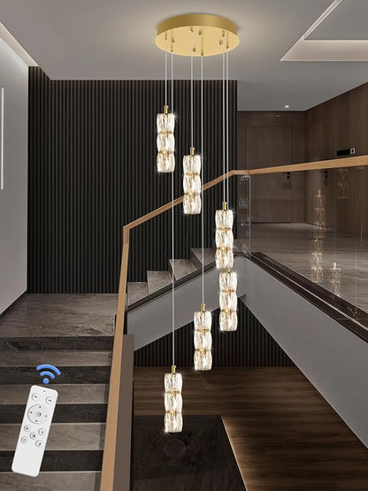 ykolupty H78 Pendant Lights Kitchen Island 6-Lights Pendant Chandelier for Dining Room Hallway Stairwell,LED Dimmable 2700K-6000K (Gold Chandelier)