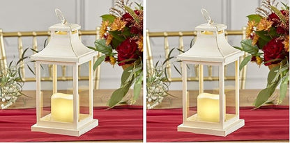 Kate Aspen LED Vintage Decorative Ivory Hampton-Rustic Home Shelf Decor Lantern, One Size (Pack of 2)