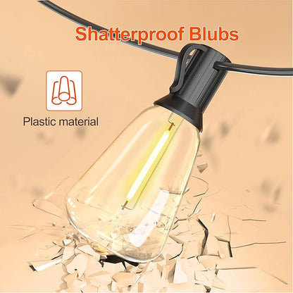 BLIATLUS 100FT Solar String Lights Outdoor Waterproof with Remote Control Solar Patio Lights 30+2 shatterproof LED ST38 Bulbs for Porch Garden Market Bistro Patio Backyard Fence