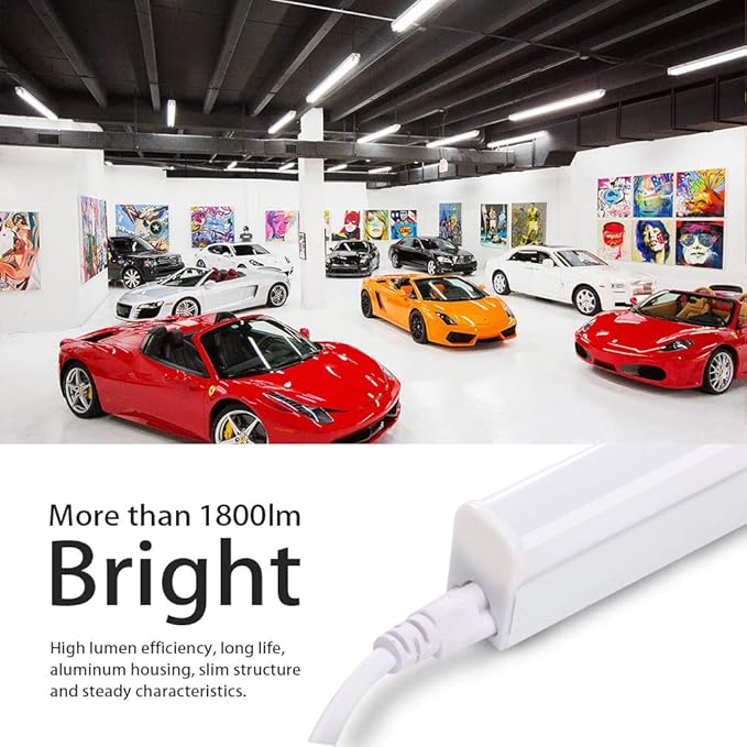 (8 Pack LED T5 3FT Tube Light Fixture, 15W, 1800lm, 6500K, 3 Foot Linkable LED Shop Light Tube, Ceiling, Workshop, Corded Electric with Built-in ON/Off Switch