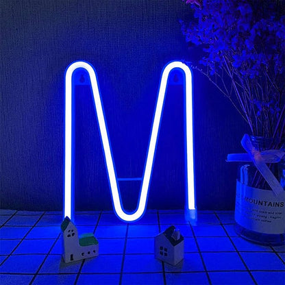 LED Neon Lights - Blue LED Neon Word Signs Battery/USB Operated Wall Lights for Home Room Wedding Birthday Party Christmas (M)