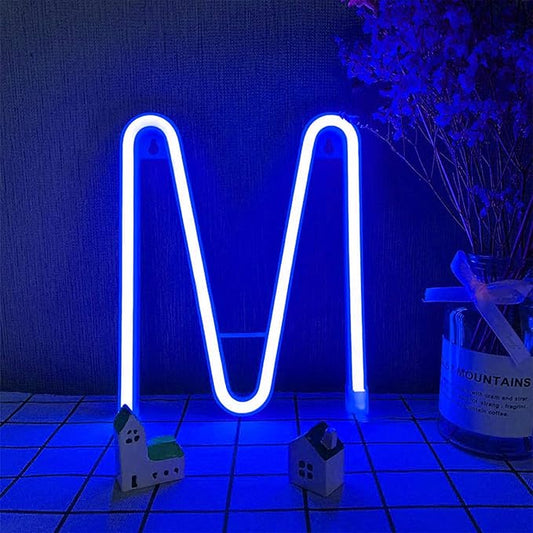 LED Neon Lights - Blue LED Neon Word Signs Battery/USB Operated Wall Lights for Home Room Wedding Birthday Party Christmas (M)