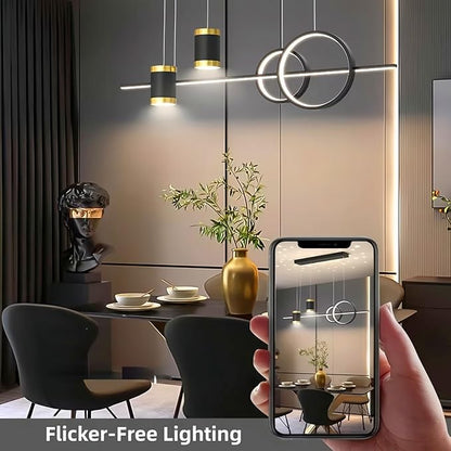 Modern LED Pendant Lights for Kitchen Island, Dimmable Led Linear Chandelier with Remote Control, 39in Black Island Lighting Lamp Fixture for Office, Dining Room, Decorative Interior Lighting