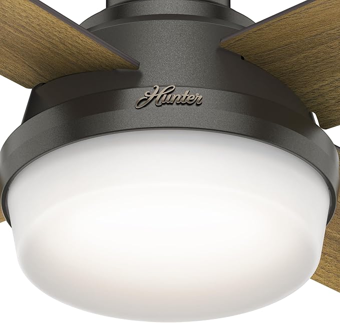 Hunter 44 inch Indoor Ceiling Fan with LED Light and Remote Control - Bronze Modern Ceiling Fan, Low Profile Mount, 4 Blades, For Bedroom, Living Room, or Kitchen, Quiet - Dempsey 59445, Noble Bronze