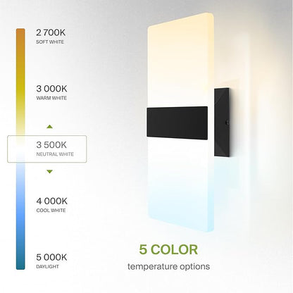 ASD 14 Inch Indoor LED Wall Sconce - 24W 2700K-5000K Dimmable Black Wall Sconce Lights for Living Room, Bedroom, Bathroom, Hallway - Modern Wall Sconces Hardwired, ETL Interior Light, Set of 2