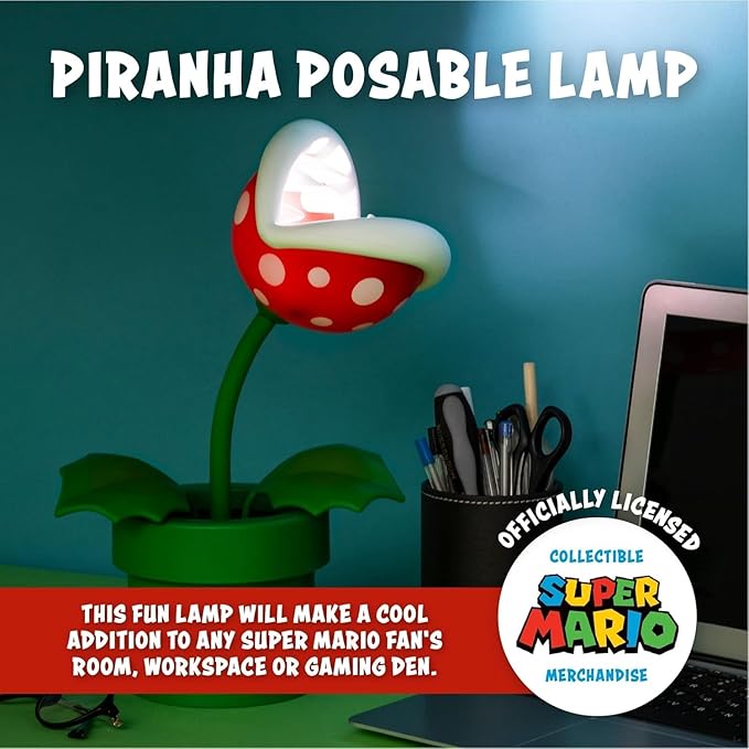 Nintendo Offical Licensed Super Mario Bros Piranha Plant LED Desk Light with Adjustable Head by Paladone, Collectible Gamer Gift Night Light