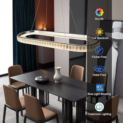 Modern Chandelier Led Crystal Chandelier Light Fixture,Dimmable Modern Led Pendant Light for Kitchen Island Lighting Silver Linear Led Chandelier for Dining Room 3000K-6500K Color Changing