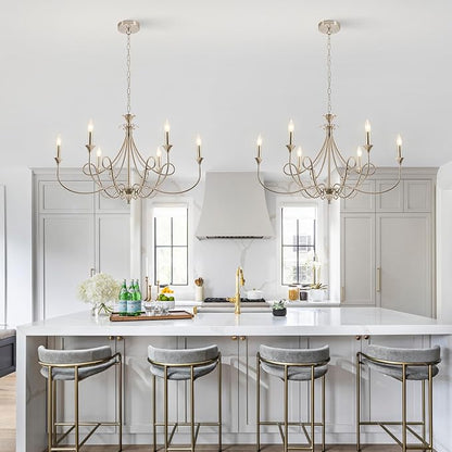 Modern Brushed Nickel Chandelier, 6-Lights Candle Dining Room Light Fixture 36.6in Farmhouse Chandeliers Metal Pendant Lights for Living Room Bedroom Entryway Kitchen Island
