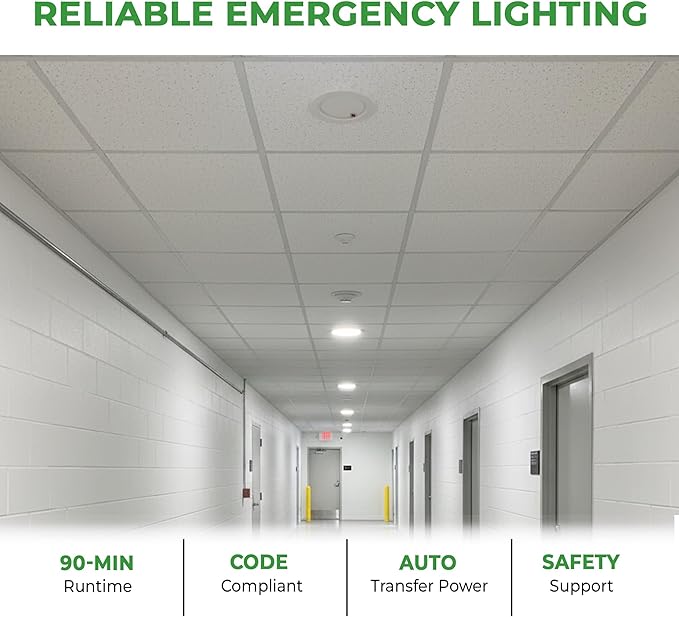 E2 LIGHTING 4" Down Light with Battery Backup (2Hrs Fire-Rated), 5CCT Tunable 2700K–5000K, 9W 100–277V Triac Dimmable 800Lm, 90 CRI LED Ceiling Light for Indoor Commercial and Residential