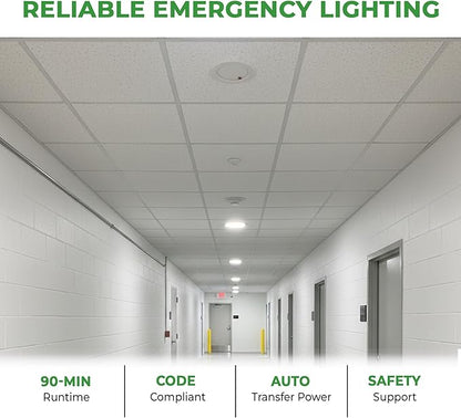 E2 LIGHTING 4" Down Light with Battery Backup (2Hrs Fire-Rated), 5CCT Tunable 2700K–5000K, 9W 100–277V Triac Dimmable 800Lm, 90 CRI LED Ceiling Light for Indoor Commercial and Residential