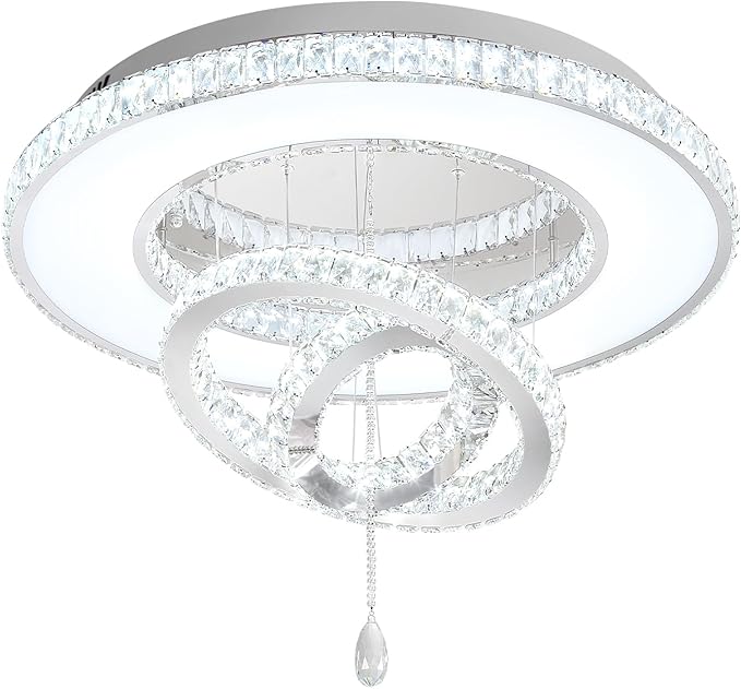 Flashing God Dia 32'' Modern Crystal Chandeliers for Living Room Crystal Flush Mount Ceiling Chandelier Large Chandeliers for Dining Room Bedroom Chrome LED Dimmable 3000-6000K