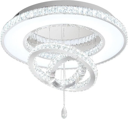 Flashing God Dia 32'' Modern Crystal Chandeliers for Living Room Crystal Flush Mount Ceiling Chandelier Large Chandeliers for Dining Room Bedroom Chrome LED Dimmable 3000-6000K