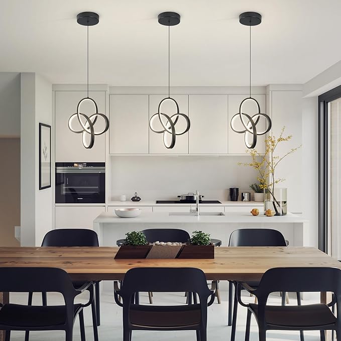 Black Pendant Lighting, 4500K Modern Pendant Light Kitchen Island, Height Adjustable Hanging Pendant Light Fixtures for Dining Room Kitchen Sink Bedroom Hallway,1 Pack