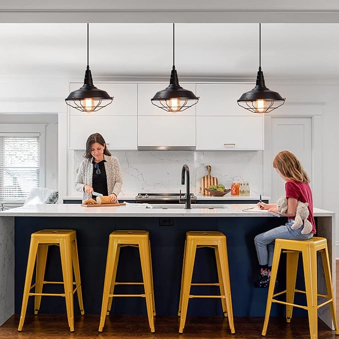 Black Pendant Light 10.5 inches 3 Packs, Farmhouse Pendant Light, Industrial Pendant Lighting, Kitchen Pendant Lights, Pendant Lights Kitchen Island for Dinning Room Entryway Barn