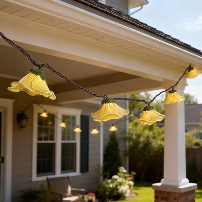 Flower String Lights Plug in with 10 LED Bulbs, Decorative Spring String Lights Indoor for Bedroom, Connectable Flower Fairy Lights Outdoor for Patio Garden Porch Floral Wedding Gifts(Yellow Rose)