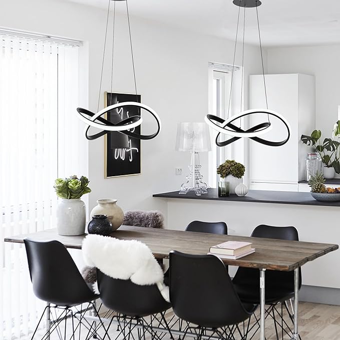 MAYNA Modern Chandelier with Remote Control, Dimmable LED Chandelier with 3 Color Temperature, Adjustable LED Pendant Light for Dining Room Kitchen Living Room Entryway, Black 19.7 inch