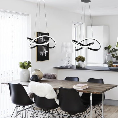 MAYNA Modern Chandelier with Remote Control, Dimmable LED Chandelier with 3 Color Temperature, Adjustable LED Pendant Light for Dining Room Kitchen Living Room Entryway, Black 19.7 inch