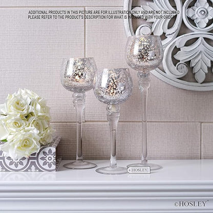Hosley Set of 3 Metallic Crackle Glass Tealight Holders – 12", 10", 9" Elegant Home Decor, Ambient Lighting, Stylish Centerpieces & Gift Idea