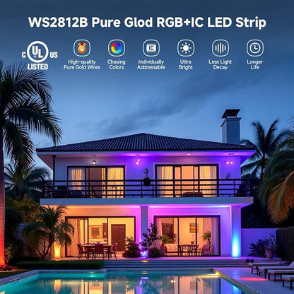 BTF-LIGHTING WS2812B IC RGB LED Strip,UL Listed,Pure Gold Wires,DC5V 16.4FT 150LED 5050SMD,Individually Addressable,Flexible for DIY Chasing Full Color Project,3M Tape,IP30(No Adapter or Controller)