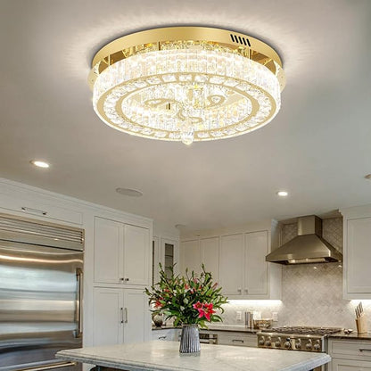 20'' Gold Modern Crystal Chandelier LED Dimmable Flush Mount Crystal Ceiling Light for Living Room Bedroom Dining Room