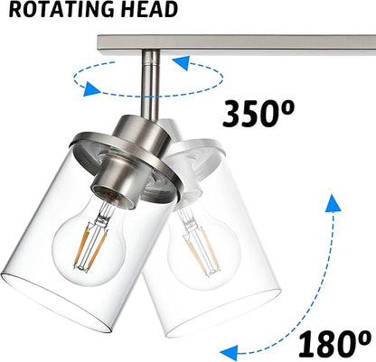 6-Light Directional Track Lighting Kit, Bathoom Lights Over Mirror Industrial Brushed Nickel Kitchen Track Lighting Fixtures Ceiling with 6 Rotatable Light Heads, Clear Glass Shade