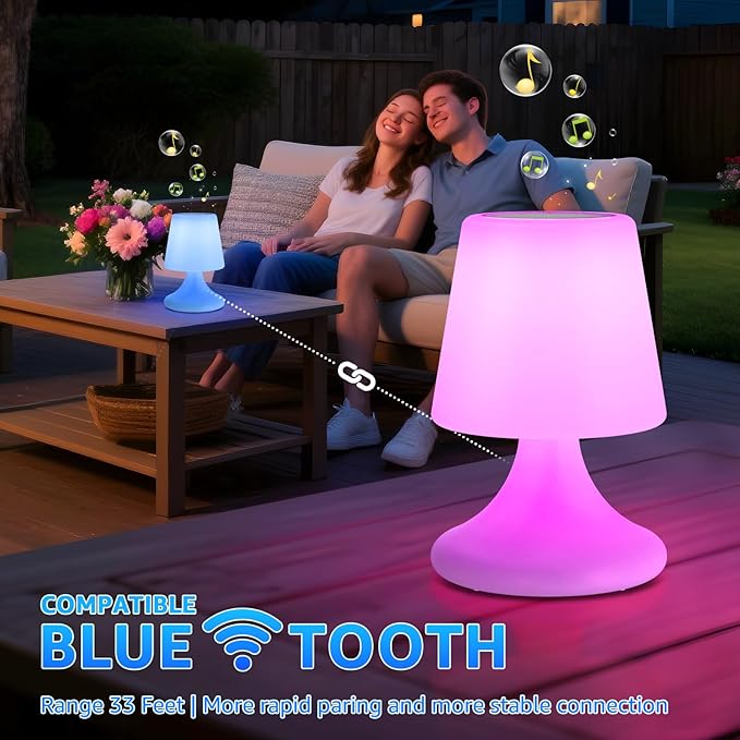 uuffoo Shower Lamp Cordless LED Table Lamp with Speaker Patio Outdoor Speaker with Lights RGB IP44 for Patio Pool Party Balcony Bathroom (Waterproof, Rechargeable)