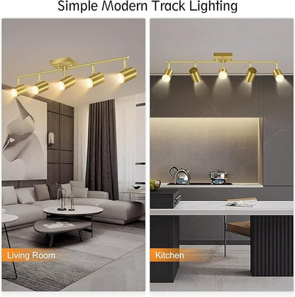 AUQUEE 5 Light Track Lighting Fixtures Ceiling, Gold Kichen Track Lighting, Rotatable Light Heads, Adjustable Modern LED Track Lights for Kitchen/Living Room/Hallway/Bar,GU10 Bulb Not Included