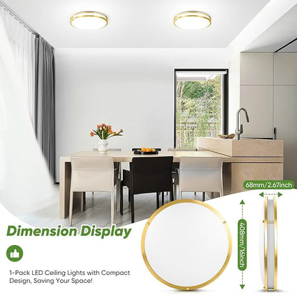 TOBUSA 16in 50W LED Flush Mount Ceiling Light 5600lm Super Bright, Dimmable LED Light Fixture 2700K-6500K 5CCT Adjusted, 1-Pack Modern Light Fixture Ceiling, Gold