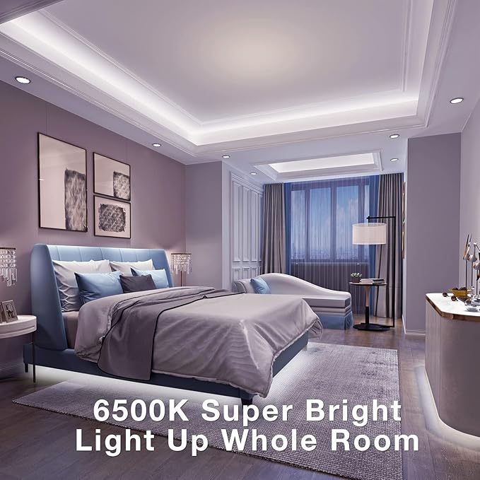 dalattin White COB LED Strip Lights, 16.4ft Dimmable Super Bright 24V Led Tape Light 6500K 1600 LEDs Daylight White Lights for Bedrooms, Mirror, Kitchen, Home Decoration