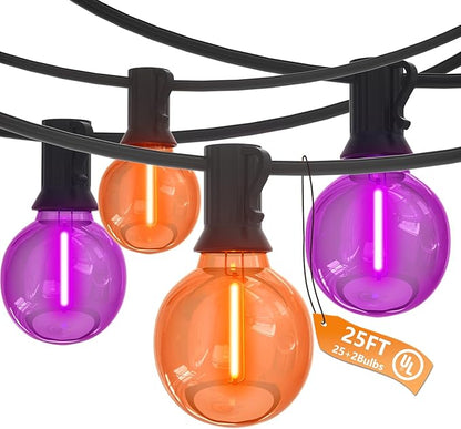 Purple and Orange Halloween Lights,25FT 27 LED G40 Globe String Lights,Waterproof Halloween Decorations for Outdoor Indoor Haunted Patio Home Party Garden Yard Decor