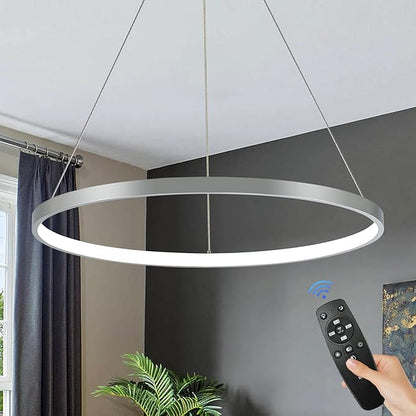 Nickel LED Ring Chandelier 24" Remote Control Dimmable Flush Mount Pendant Chandelier for Dinning Room Office Kitchen Living Room,3000-6500K