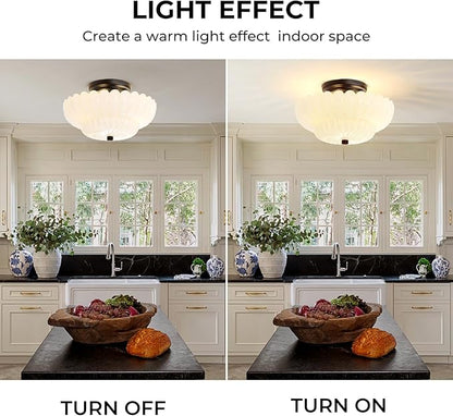 Semi Flush Mount Ceiling Light Fixture Vinatge Black Ceiling Lights Mid Century Modern Milk White Glass Close to Ceiling Lighting Fixtures for Bedroom Hallway Foyer Bathroom Kitchen Laundry Room
