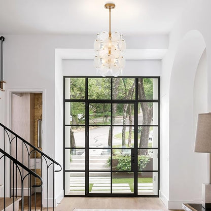 Modern Glass Chandelier for Dining Room, Gold Entryway Chandelier, 6-Light Unique Pendant Light Fixture for Bedroom Hallway Stairway Kitchen